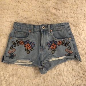 Embroidered jean shorts